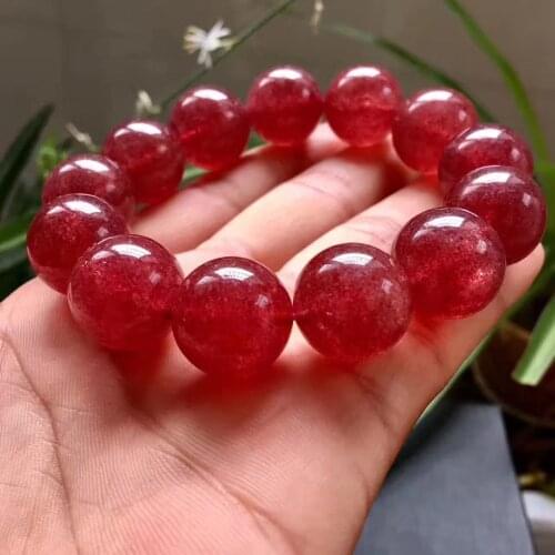 Genuine Natural Ice Red Strawberry Quartz Crystal Round Beads Women Bracelet 18mm AAAA