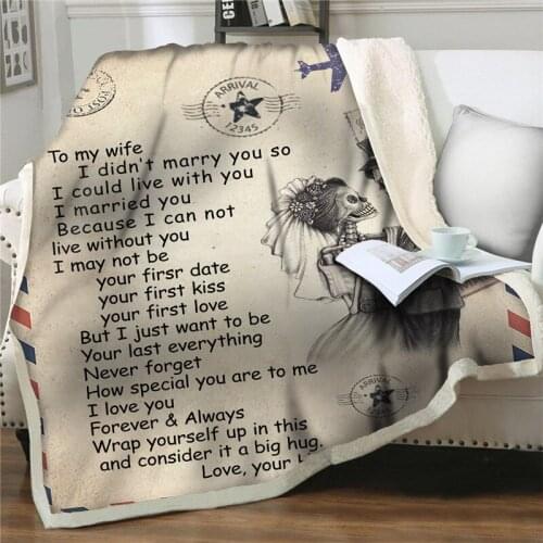 3D Letter to my wife Blankets Beauty and the Beast Beddings for Bed Sofa Sherpa Fleece throw Blankets Square Picnic Soft Blanket