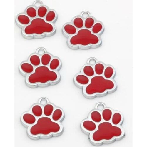 Wholesale 80Pcs Zinc Alloy Red Enamel DOG PAW Charm Pendant 18x16mm ZH6172