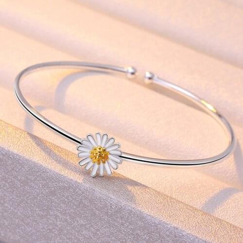 Open Charming Cuff Bracelet Bangle Jewelry Beautiful Female Sunflower Daisy Flower Pattern Bangle Bracelet Women