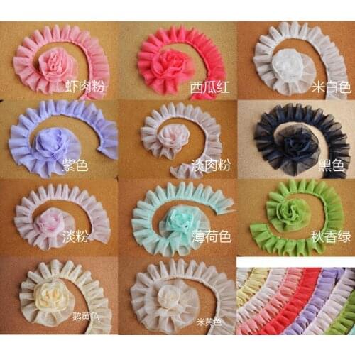 1 Yard Pleated Chiffon Lace Ruffle Ribbon Dress Collar 3D Embroidery 2 Layers Lace Fabric Applique For Sewing Guipure Supplies