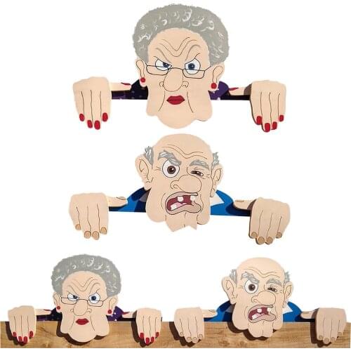 Garden Fence Decor Nosy Grandpa Grandma Ornament Fun Decoration Courtyard Illustration For Fairy Garden Figurines Miniature