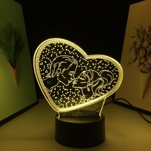 Valentine Series Starry Sky Men And Women Kissing 3D Lamp Black Base Visual Illusion for Festival Birthday Gifts Night Light