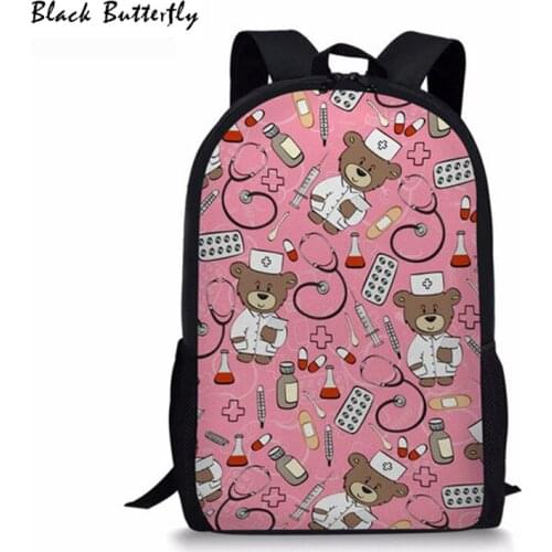 Black Butterfly Cute Teddy School Bags Lunch Bags Pencil Bags Children Bag Cartoon Print Backpack For Girls Boys Satchels Kids