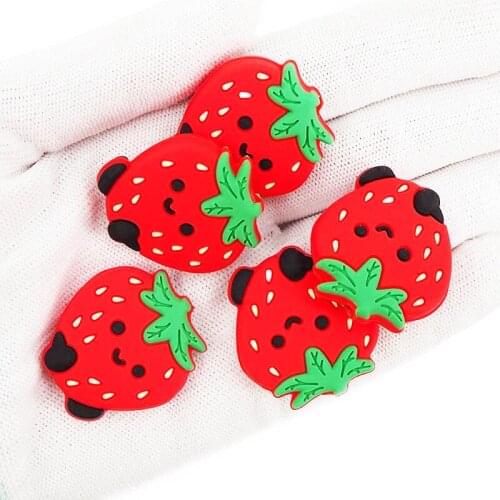 Chenkai 50PCS Silicone Strawberry Beads Baby Chewing Pendant Nursing Sensory Teething Pacifier DIY Necklace Chain Accessories