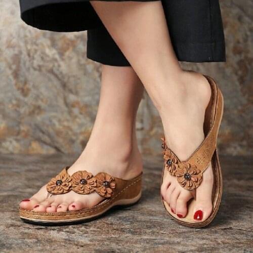 Women Open Toe Wedge Slippers Flip Flops Comfortable Walking Slides Slippers Flower Slip on Sandal Outdoor Breathable Shoes