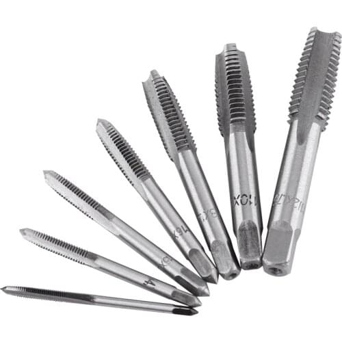 7Pcs/Lot M3 M4 M5 M6 M8 M10 M12 Steel Screw Taps Machine Spiral Point Straight Fluted Screw Thread Metric Hand Tap Drill Set