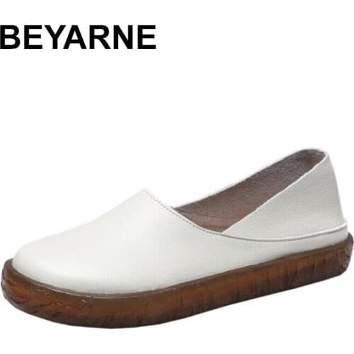 BEYARNEnew breathable genuine leather single flats shoes woman casual shoes tenis feminino nurse flats shoes women shoesE859