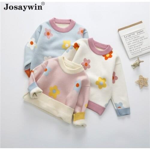 Spring Winter Sweater for Girls Floral Velvet Knitted Sweater for Girls O-Neck Baby Kids Sweater Childrens jumpers Clothing