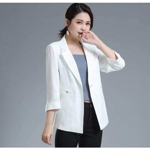 High Quality Women Elegant White Solid Slim Blazers Autumn Short jacket Ladies Single Button Suits Coat Female Causal Outerwear