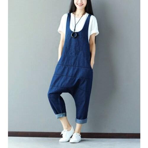 Women 2016 New Mori Girl Cute Jumpsuits Female Denim Jumpsuits Korean version Overalls large size Crotch Pants harem Trousers