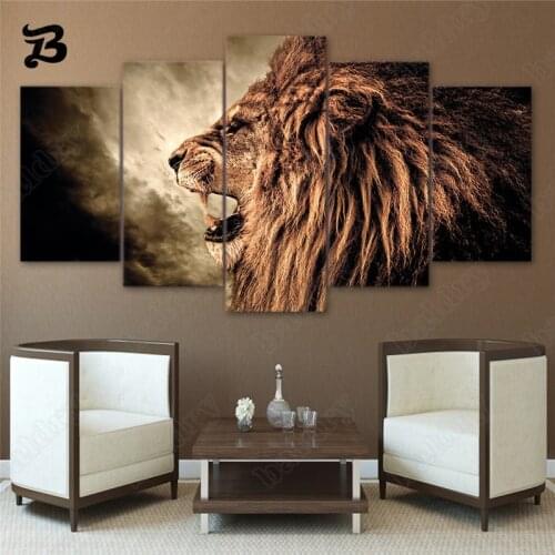 Animals Paintings On Canvas 5 Pieces Wall Art Howling Lion Canvas Posters Prints for Living Room Wall Pictures Home Wall Decor