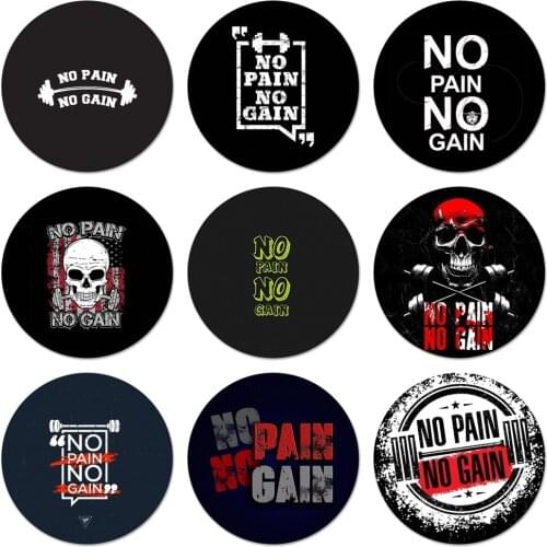 No Pain No Gain Gym Fitness Icons Pins Badge Decoration Brooches Metal Badges For Backpack Decoration 58mm