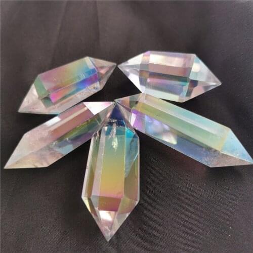 1pc 5-6cm High Quality Natural Clear Quartz Crystal Hexagonal Double Terminated Points Prism Electroplated Wand Angel Aura Reiki