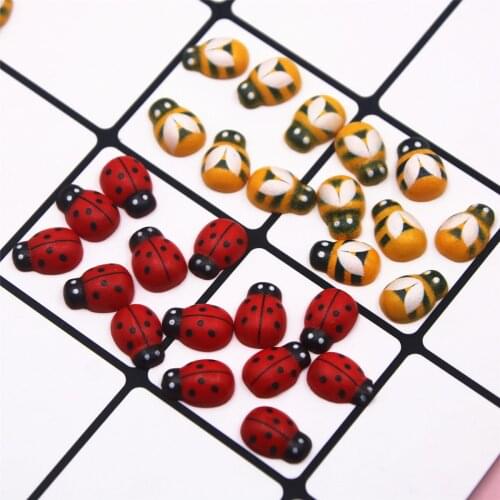 100pcs red ladybird Wooden Decorative Button flatback cabochon without hole 8x12mm Fit DIY Scrapbooking Products