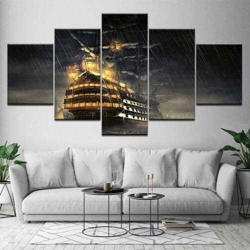5 Piece Large Canvas Painting Sailboat On The Sea Modern Living Room Seascape Decor Wall Art Pictures Prints No Frame