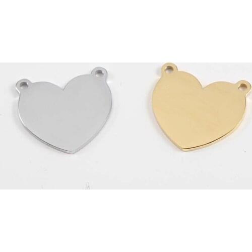 5pcs/Lot Stainless Steel Mirror Polish Heart Shaped Charms Connectors Two Holes for DIY Jewelry Findings 19.3*20.5mm