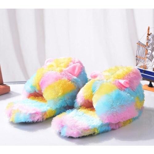 63HC Cute Alpaca Plush Slippers Winter Warm Animal Slippers Furry Multicolor Home Slippers Suitable for Women Girls