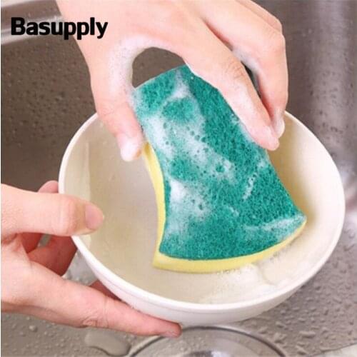 Basupply 6pcs/lot Magic Wipe Dish Sponge Kitchen Cleaner Sponge Scouring Cloth Waist Type Sponge Cleaning Tool