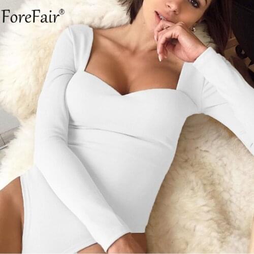 Forefair Vintage Square Collar Long Sleeve Women Bodysuit Black Autumn Winter Body Top White Casual Sexy Ladies Bodysuits