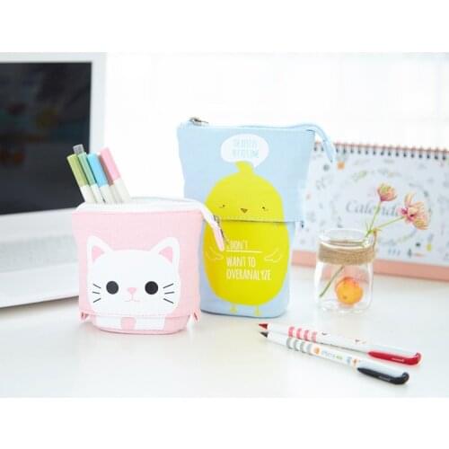 Cute pencil case Korean student stationery variable pull-down retractable pen holder simple and cute canvas multifunctional