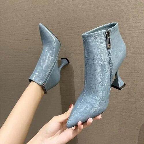 Cresfimix Botas Femininas Women Fashion Sweet Blue Comfort Ankle Boots Lady Classic Autumn & Winter High Heel Black Boots A9205