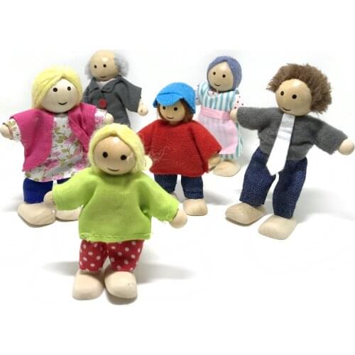 Wooden Simulation Dolls Scene Doll Toy Childrens Play House Family of Six Joint Movable Shape Changeable Family > 3 Years Old
