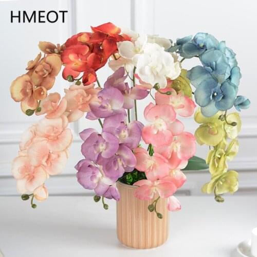 Artificial Flower 8 heads Orchid Branch Fake Flower Phalaenopsis Potted Plants Home Decor Wedding Flower Arrangement Photo Props