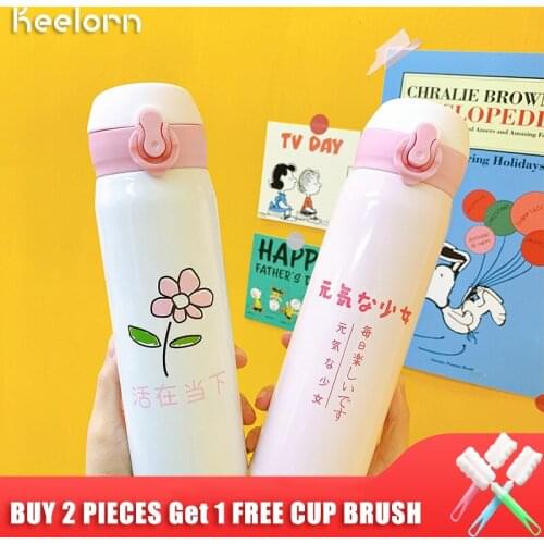Keelorn 350ml 500ml Vacuum Flasks Thermoses Cup 304 Stainless Steel Cartoon Flower Style Portable Thermosmug Vacuum Cup