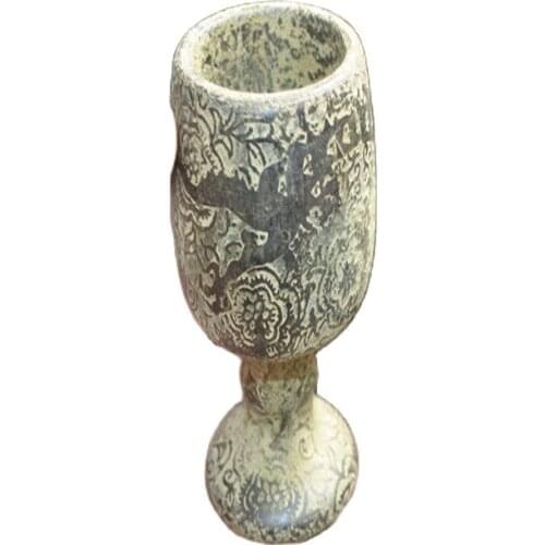 China Old Jade High Feet Wine Goblet Ornaments Sculpture Of Ancient Characters And Patterms