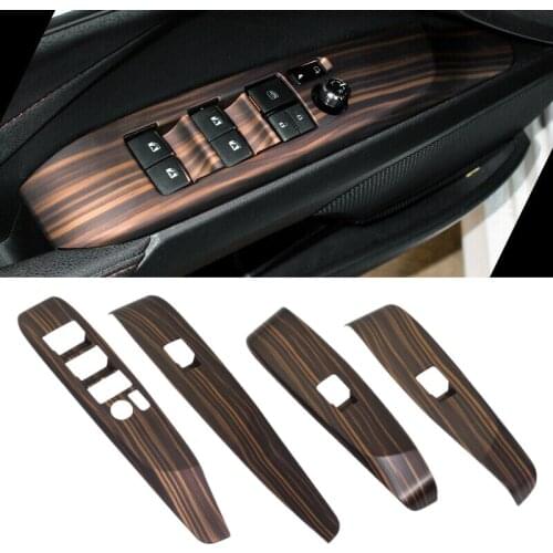 4pcs ABS Peach Wood Grain Door Window Lift Switch Button Panel Cover Trim Frame Moulding Car Fit For Toyota Camry 2018 2019