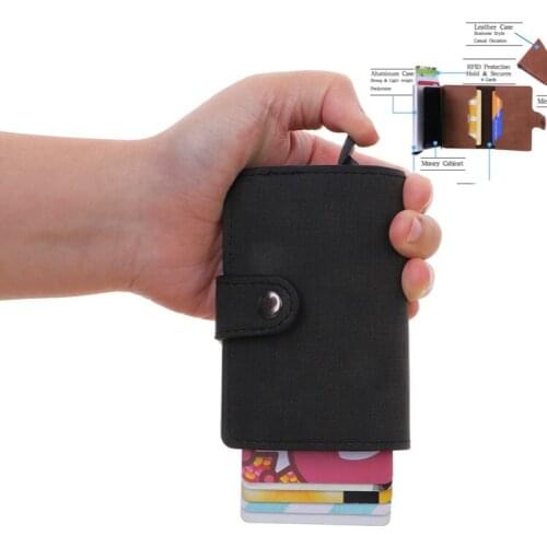 RFID Men Credit Card Holders Business ID Card Case Fashion Automatic RFID Card Holder Leather Aluminium Bank Card Wallets