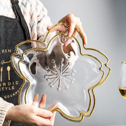 Creative Phnom Penh Glass Plate Household Western Food Flat Plate Japanese Petal Breakfast Plate Fruit Vegetable Plates