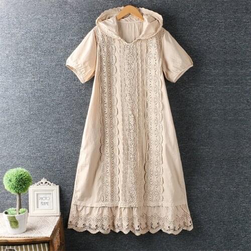 Lamtrip Long Lace Stitch Hooded Long Dress Short Sleeve Robe 2021 Summer