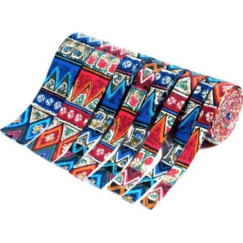 ZERZEEMOOY NEW 16MM 22MM 25MM 38MM 50MM 5Yard/lots Blue Ethnic Style Fabric Folding Ribbon Cotton Linen Ribbon Dog Collars Lace