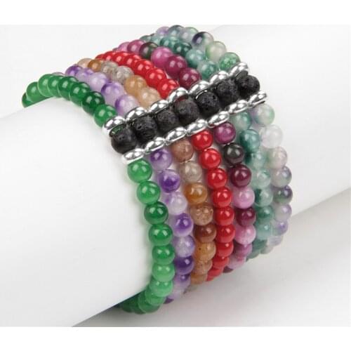 Fashion 6MM Bracelet Stone Multicolor White Jades Beads Bracelets For Women Men Lava Spacer Beads Yoga Bangle Energy Jewelry