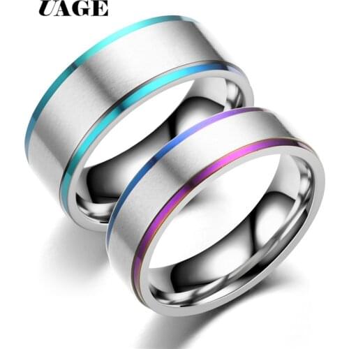 UAGE Silver Titanium Ring For Men Women Wedding Bands Trendy Rainbow Groove Rings Jewelry USA Size