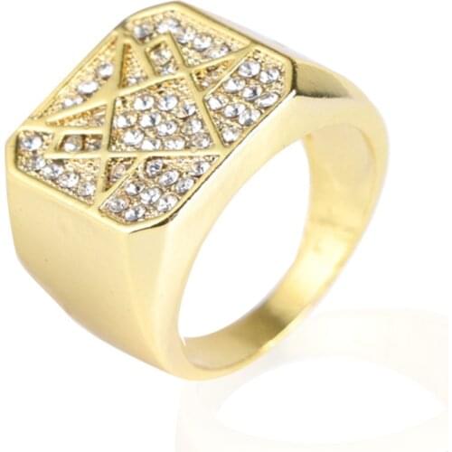 Ofertas Wholesale Fashion Geometry Golden Sparkle Mysterious Pattern Ring Men Engagement Party Wedding Jewelry Hand Accessories