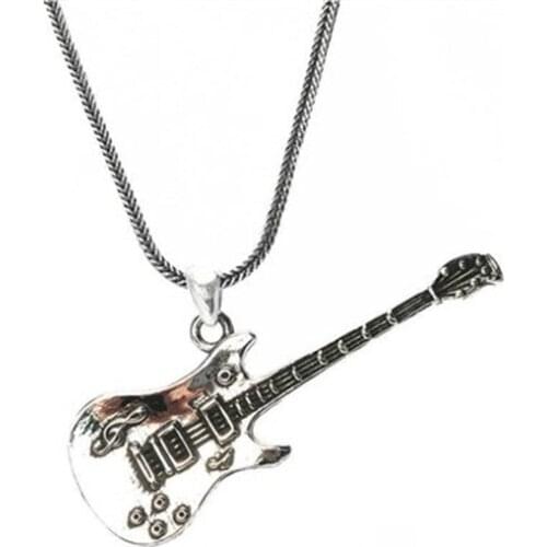 Electric Guitar Pendant Man 925 Sterling Silver Necklace Chain Gift For Guitarist