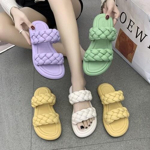 Sandals and Slippers for Womens Outer Wear 2021 Summer New Hollow Flat-bottomed Casual Twist Braided Slippers