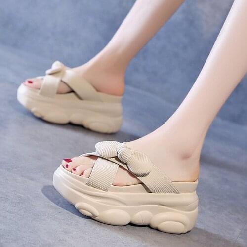 8.5cm Platform Slippers Women Wedge Heels Shoes Women Buckle Leather Summer Zapatos Mujer Sandals Woman Flip Flops