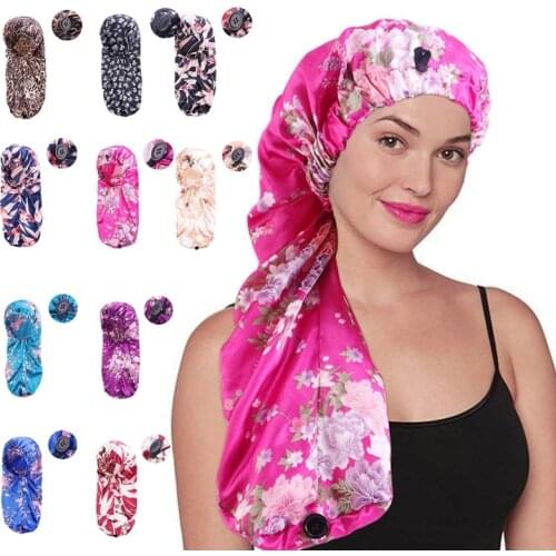 Extra Long Satin Hair Bonnet Adjustable Button with Soft Elastic Band Large Sleep Cap for Women Braids to Keep Hairdo