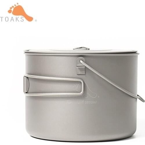 TOAKS 1600ml Titanium Hanging Pot With Bail Handle for Outdoor Camping Picnic for Firewood or Gas Cooking Mesh Bag POT-1600-BH
