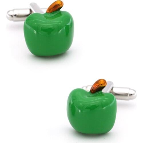 Apple Cuff Links For Men Fruit Design Quality Brass Material Green Color Cufflinks Wholesale&retail