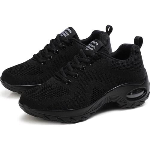 Womens Solid Color Sports Shoes Breathable Mesh Sneakers Platform Casual Shoes High Quality Ladies Air Cushion Running Shoes