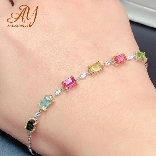 Anillos Yuzuk Silver 925 Jewelry Dazzling Colorful CZ Chain Bracelet For Women 925 Sterling Silver Fine Jewelry Festival Gifts