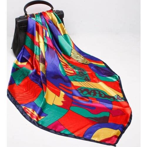 Fashion Scarves For Women Soft Silk Satin Shawl Scarf Female Picasso Painting Abstract Print Hijab Scarfs For Ladies Girl90x90cm