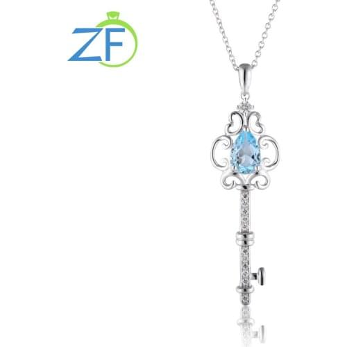 GZ ZONGFA Hot Selling Custom Fashion Jewelry Natural Sky Blue Topaz 925 Sterling Silver Key Necklace for Women