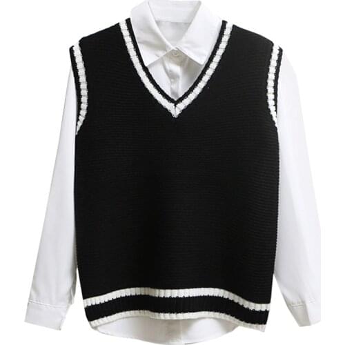 New 2020 Autumn Winter Cute Girls Pullover Vest Sweater Pink Knitted Women Sweaters Vest Sleeveless V Neck Casual Sweater S-XL