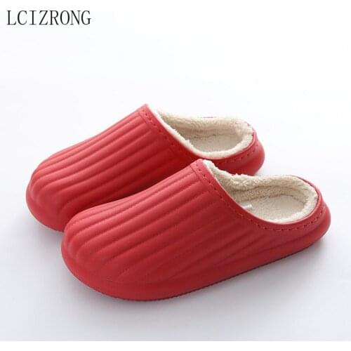 Winter Waterproof Slippers Women Men Warm Plush Slippers Indoor Slippers Lovers Home Slipper Thick Sole Female Kitchen Shoes